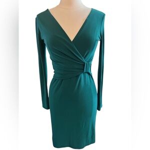 Joseph Ribkoff Green Faux Wrap Long Sleeve Pull Over Sheath Dress Size 8